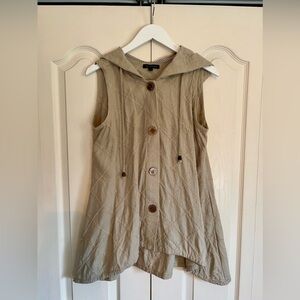 For Cynthia Linen Tunic with Hood and Pockets - S - Khaki